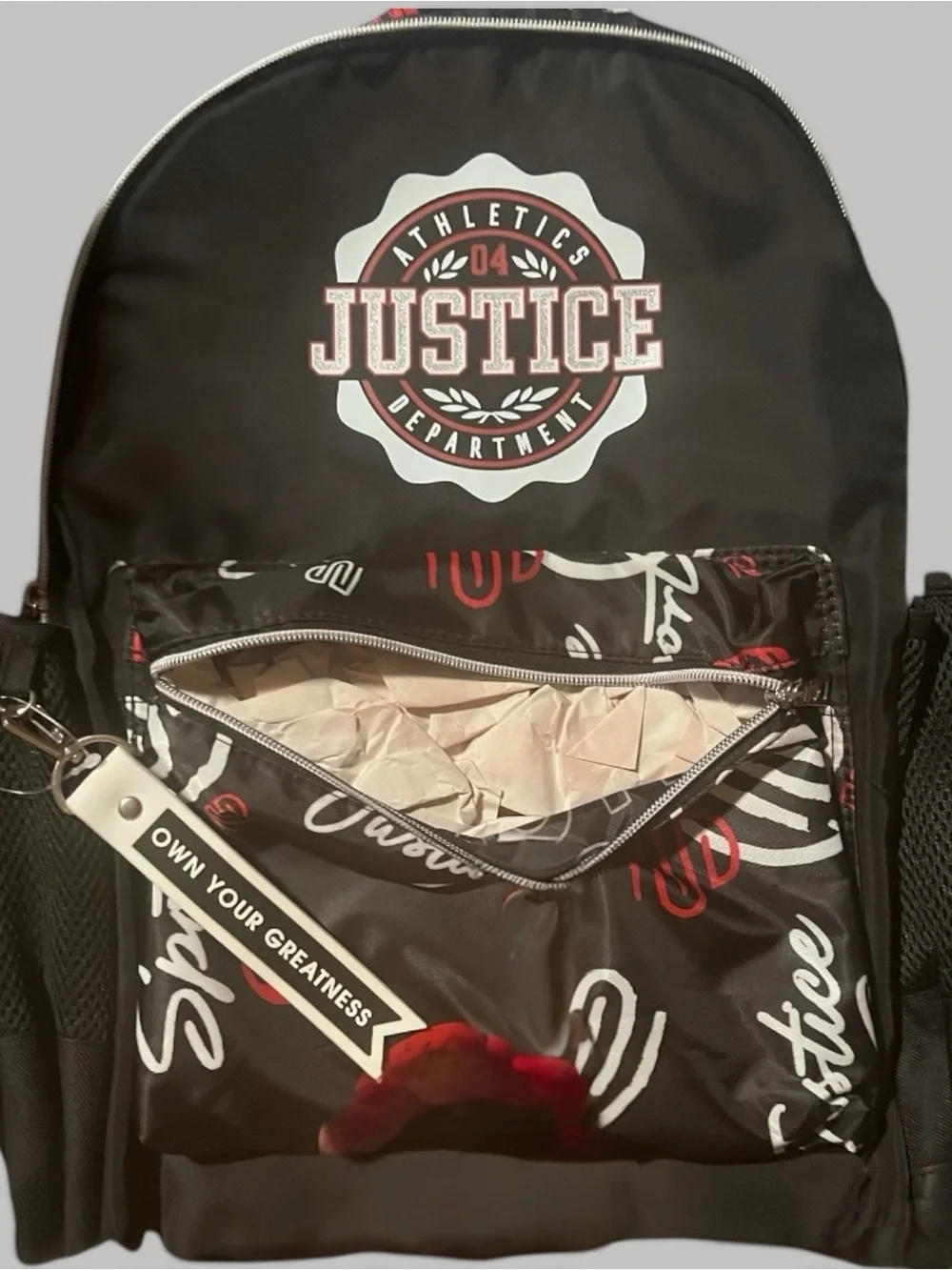 NEW! Justice Black Backpack with Red and White Accents